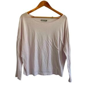 Vince Dolan Boat Neck Pima Cotton Slouchy Long Sleeve Tee Pale Pink Medium